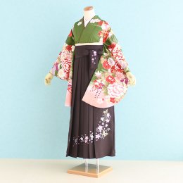 卒業袴レンタル（SF-21-SH-25）深みどり/花柄|茶/刺繍・桜　菜々緒