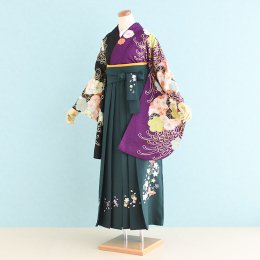 卒業袴レンタル（SF-22-SH-26）紫×黒/花柄|緑/刺繍・桜　菜々緒