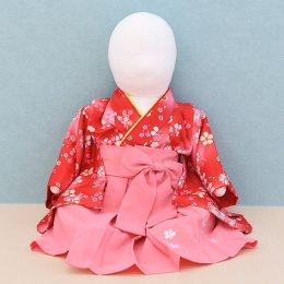 女の子ベビー着物レンタル（0G0003）100日〜1歳　赤/桜|袴