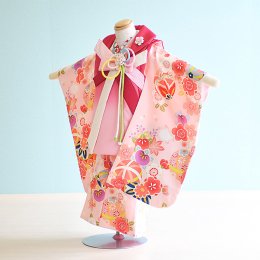 七五三着物三歳女の子レンタル（3-92）ピンク/桜・リボン・まり