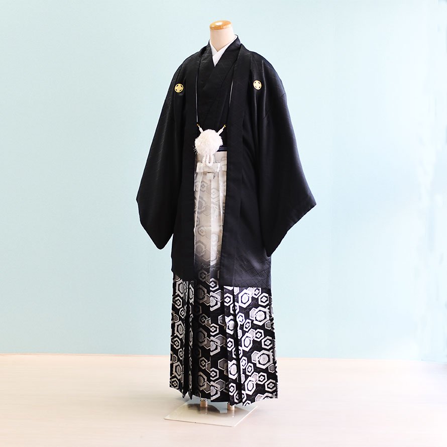 激安格安 成人式男性袴レンタル（DH0070）5号 黒|白・黒・銀/ぼかし