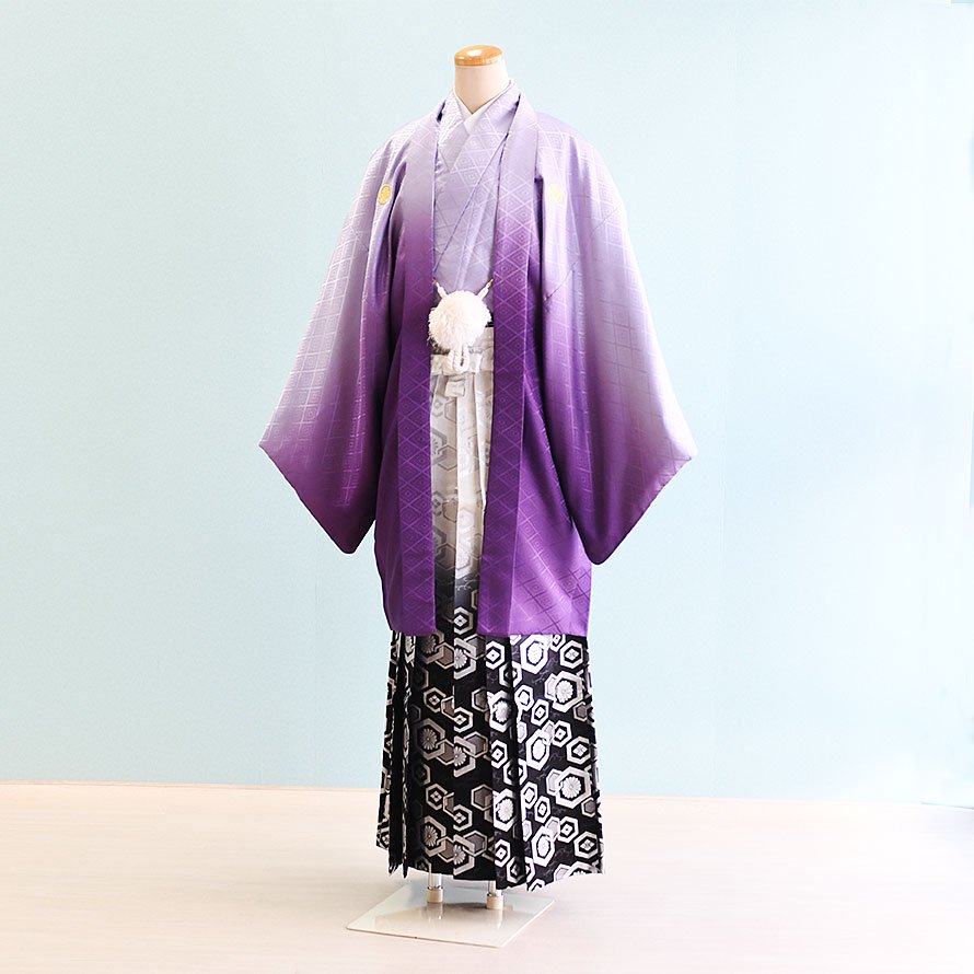 激安格安 成人式男性袴レンタル（DH0076）7号 紫/ぼかし|白・黒・銀