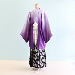 卒業式男性袴レンタル（DH0076）7号　紫/ぼかし|白・黒・銀/ぼかし・紋