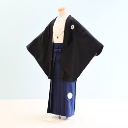 男児ジュニア袴レンタル（JB0016）12〜13歳　黒|紺/紋　kukka boyクッカボーイ