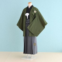 男児ジュニア袴レンタル（JB-19）12〜13歳　深緑|グレー/紋　kukka boyクッカボーイ