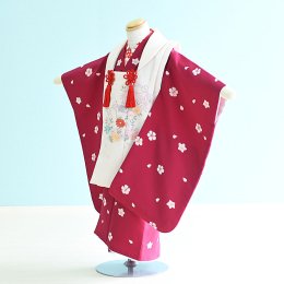三歳女の子着物レンタル（030102）赤紫・白/小花