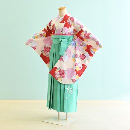 女児ジュニア袴レンタル（JG-27）12〜13歳　クリーム/雪輪|ライトグリーン/刺繍・桜