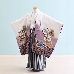 男児袴レンタル（5-22）白×紫/たか