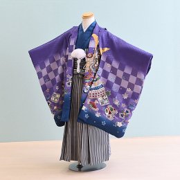 男児袴レンタル（5-29）紫/市松・たか