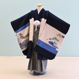 【かんたん着付】男児袴レンタル（5-78）紺/たか・菱紋