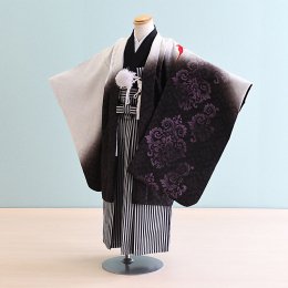 男児袴レンタル（5-83）白×紫/鳳凰・ペルシャ文様