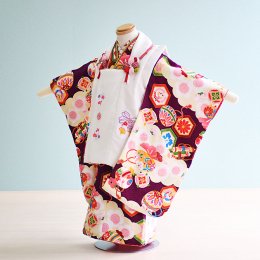 七五三着物三歳女の子レンタル（3-107）紫・白/花・まり　式部浪漫
