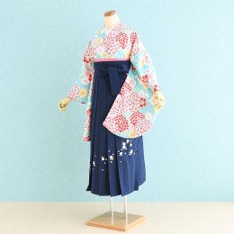 卒業袴レンタル（SF-34-SH-35）水色/花|紺・刺繍・花