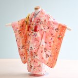 七五三着物三歳女の子レンタル（03A002）白×ピンク/花・つる