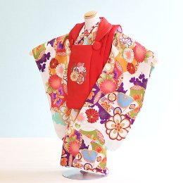 七五三着物三歳女の子レンタル（3-127）紫・赤/菊・梅・古典