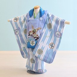 三歳男の子着物レンタル（3M0019）うす青紫×白・水色/竹・矢羽　花うさぎ