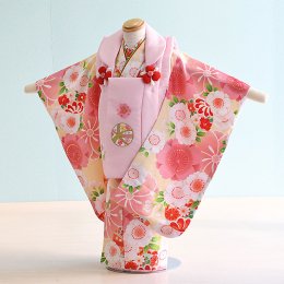 三歳女の子着物レンタル（030135）クリーム・ピンク/桜・まり　花ひめ