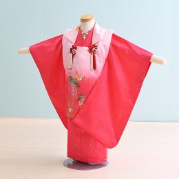 七五三着物三歳女の子レンタル（03B005）濃いピンク/蝶