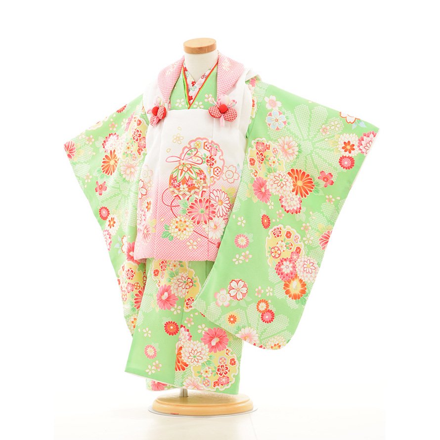 激安格安 三歳女の子着物レンタル（03C051）白×黄緑/花 - 東京レンタル 