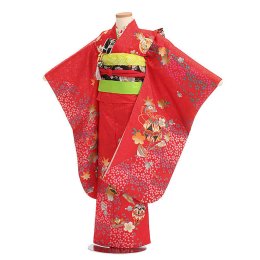 七歳女の子着物レンタル（07C001）赤/桜・市松
