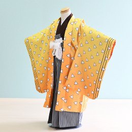男児袴レンタル（5-106）黄/幾何学模様