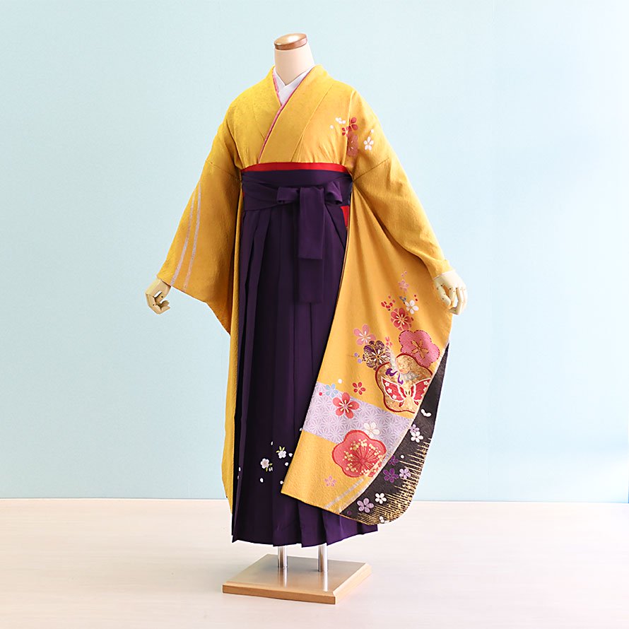 激安格安 卒業袴レンタル（FH0101）L寸 黄/古典|紫/刺繍 - 東京