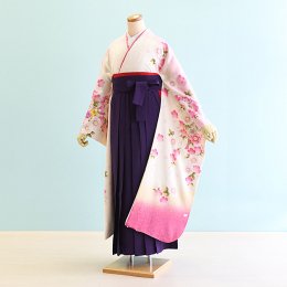 卒業袴レンタル（FH0102）LL寸　白/花柄|紫/刺繍
