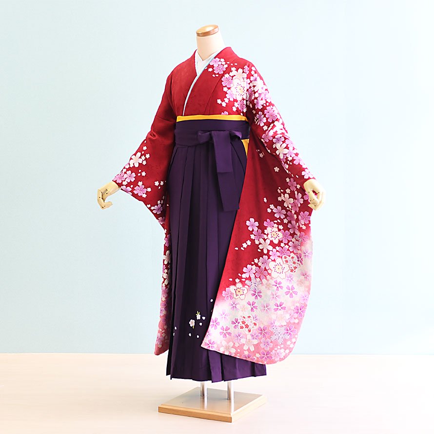 激安格安 卒業袴レンタル（FH0165）L寸 赤/花柄|紫/刺繍 - 東京