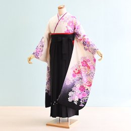 卒業袴レンタル（FH0384）LL寸　白・黒/花柄|黒/刺繍