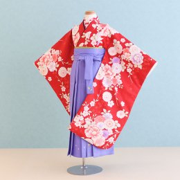 女児袴レンタル（7H0074）6〜7歳　赤/梅|うす紫/刺繍