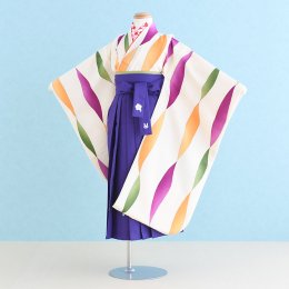 女児袴レンタル（7H0083）6〜7歳　クリーム/まり|紫/刺繍　From KYOTOフロム京都