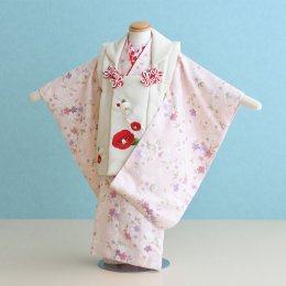 七五三着物三歳女の子レンタル（030153）クリーム×うすピンク/桜・椿