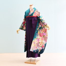 卒業袴レンタル（FH0371）LL寸　緑/花|紫/刺繍