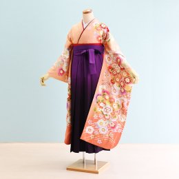 卒業袴レンタル（FH0438）L寸　サーモンピンク/花|紫/ぼかし・刺繍
