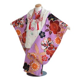 三歳女の子着物レンタル（03C117）紫・アイボリー/花