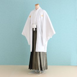 卒業式男性袴レンタル（DH0085）7号　白|金・黒/幾何学模様