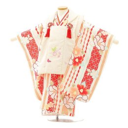七五三着物三歳女の子レンタル（03C203）白/椿・桜