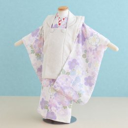 七五三着物三歳女の子レンタル（030156）アイボリー・うす紫/桜・花