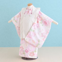 七五三着物三歳女の子レンタル（030157）アイボリー・ピンク/桜・花