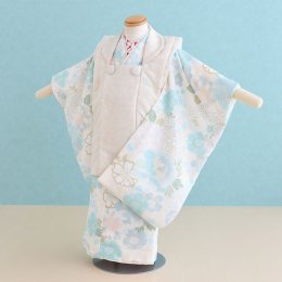 七五三着物三歳女の子レンタル（030158）アイボリー・水色/桜・花