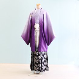 男児ジュニア袴レンタル（JB0029）12〜13歳　紫/ぼかし|白・黒・銀/ぼかし・紋