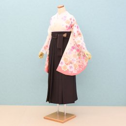 卒業袴レンタル（SFC005）M寸　クリーム・ピンク/桜・花|こげ茶/無地・バイカラー