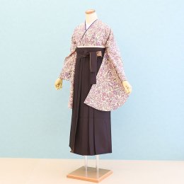 卒業袴レンタル（SFC008）M寸　ベージュ/花・モダン|こげ茶/無地・バイカラー