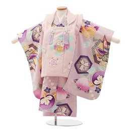 三歳女の子着物レンタル（03C216）うす紫・うすピンク/橘・亀甲笹　ようよう