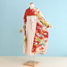卒業袴レンタル（FH0121）M寸　朱/松竹梅・古典|クリーム/刺繍