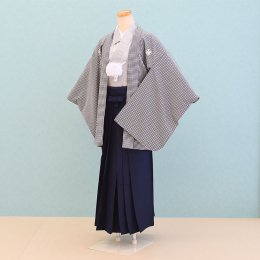 男児ジュニア袴レンタル（JB0037）12〜13歳　黒・銀/幾何学模様|紺/無地
