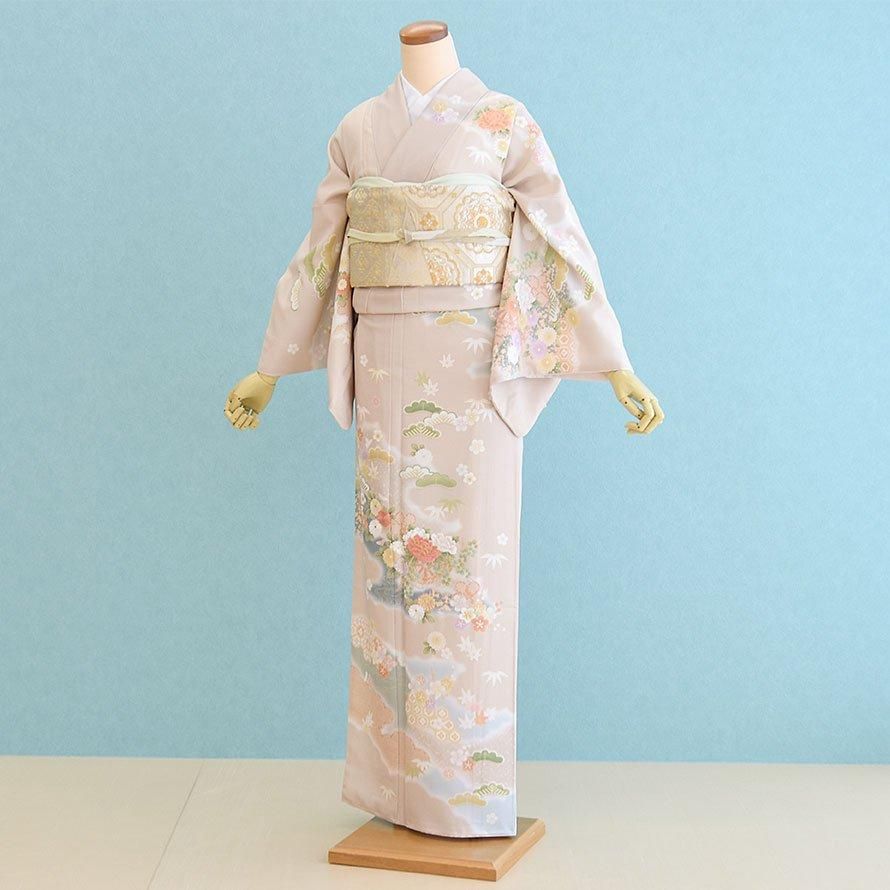【激安セール】 花柄訪問着 ベージュ 着物・浴衣