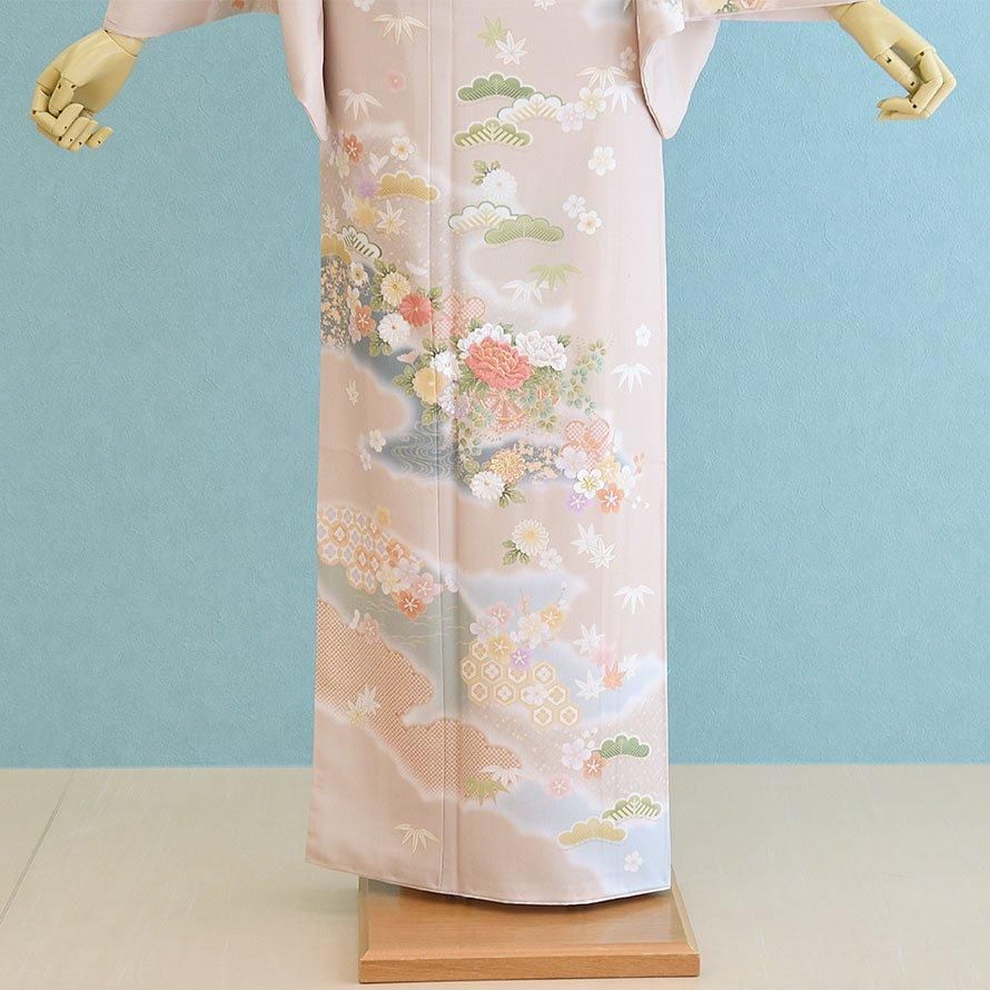 訪問着レンタル（HM0042）ベージュ/花・古典柄 - 東京レンタルいしょう