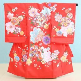 夏用単衣 女の子産着レンタル(OG7011)赤/桜・まり