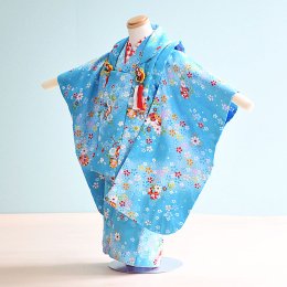 三歳女の子着物レンタル（030003）水色/花・まり